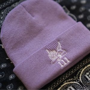 Fitted Beanie Lavender White Purple Angle Number Embroidered